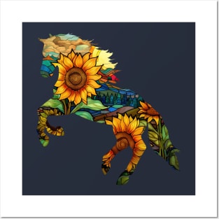 Sunflower Stained Glass Horse Posters and Art